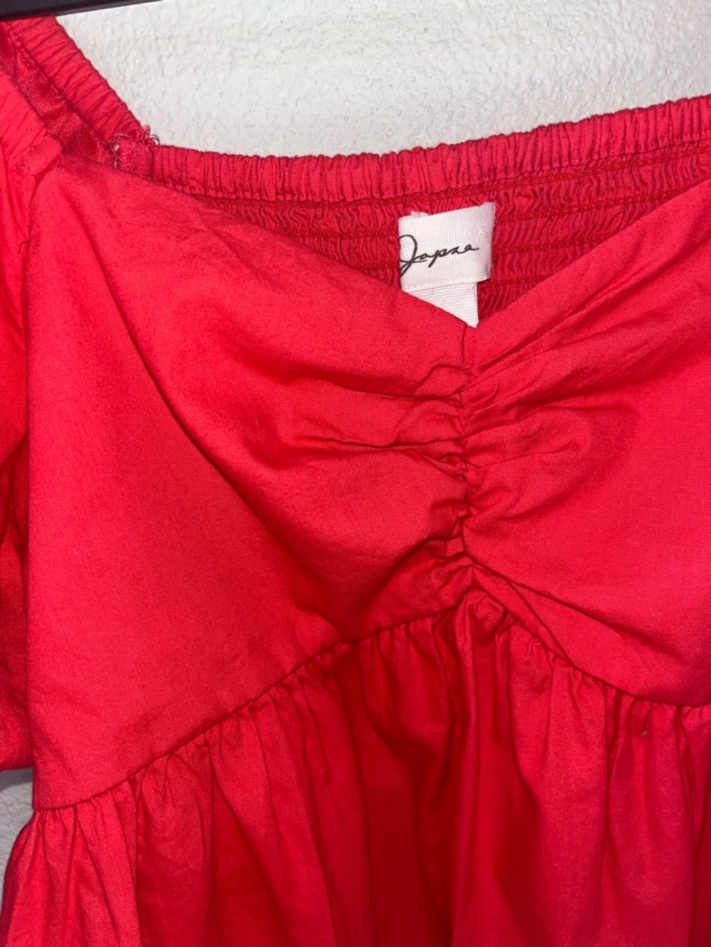 Red Ruched Peasant Top - Picture 2 of 8